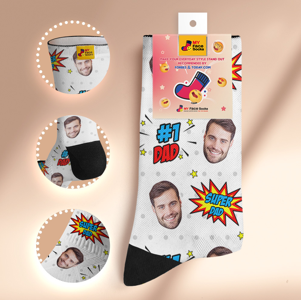 Custom Best Dad Ever Blue Photo Print Socks Colorful  Dad Socks Personalized Custom Design Best Fathers Day Gift - MyFaceSocksAU