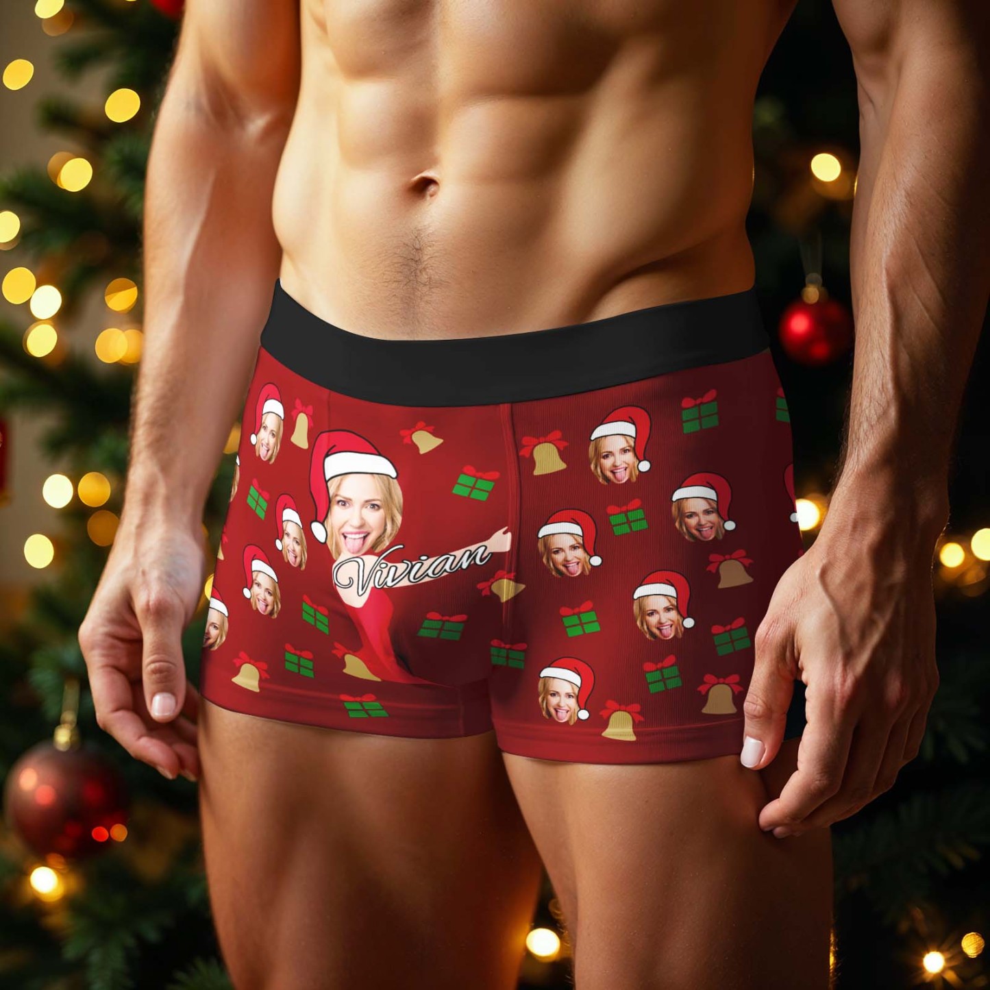 Custom Face Men's Boxer Underwear Colorful Lights Boxer Personalized Photo Funny Men's Boxer Briefs Christmas Gift - MyFaceSocksAU