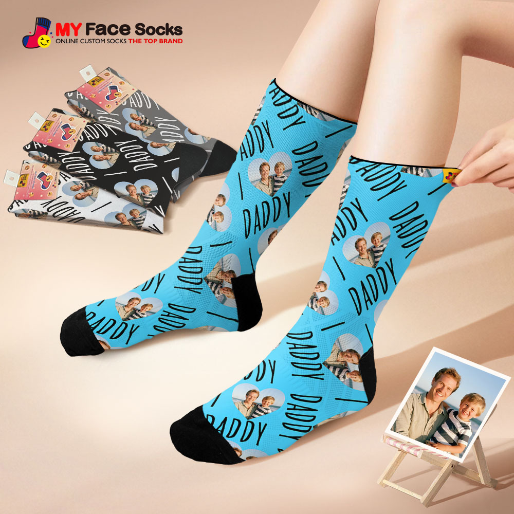 Custom Face Socks I Love Daddy Face Socks Photo Print Socks Colorful Dad Socks Personalized Fathers Day Gift - MyFaceSocksAU