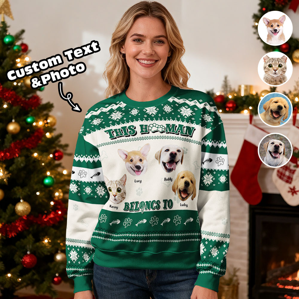 Custom Face Round Neck Hoodie Personalized Custom Photo Black Christmas Gifts For Family Cute Pet Face Sweater Xmas Leds Unisex Hoodies - MyFaceSocksAU