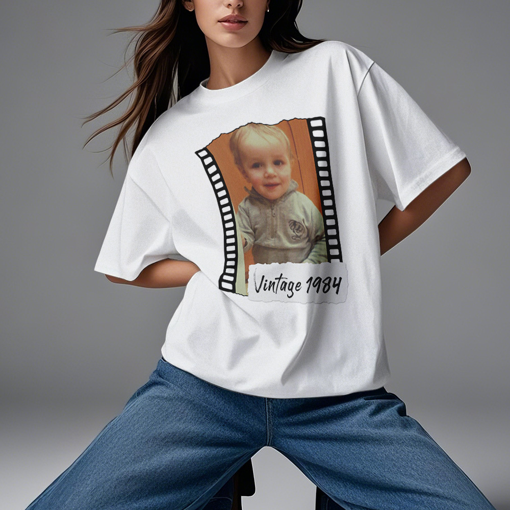 Custom Photo Vintage T-Shirt Birthday Film Style Tshirt Personalized Photo Tshirt Vintage Gift Idea - MyFaceSocksAU