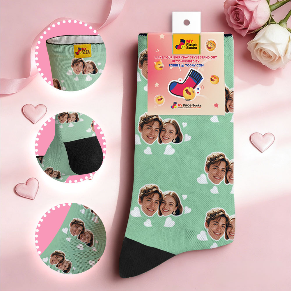 Custom Couple Theme Heart Face Socks Personalized I Love You Couple Valentine Day Socks with Photo Cute Couple Gift - MyFaceSocksAU