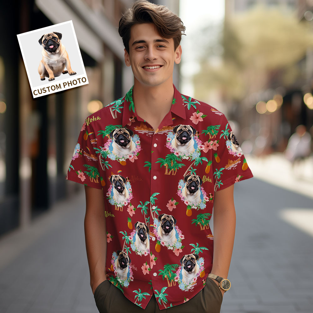 Custom Men Hawaiian Shirts Pet Face Colorful Flower Hawaiian Shirt Gift for Pet Lover - MyFaceSocksAU