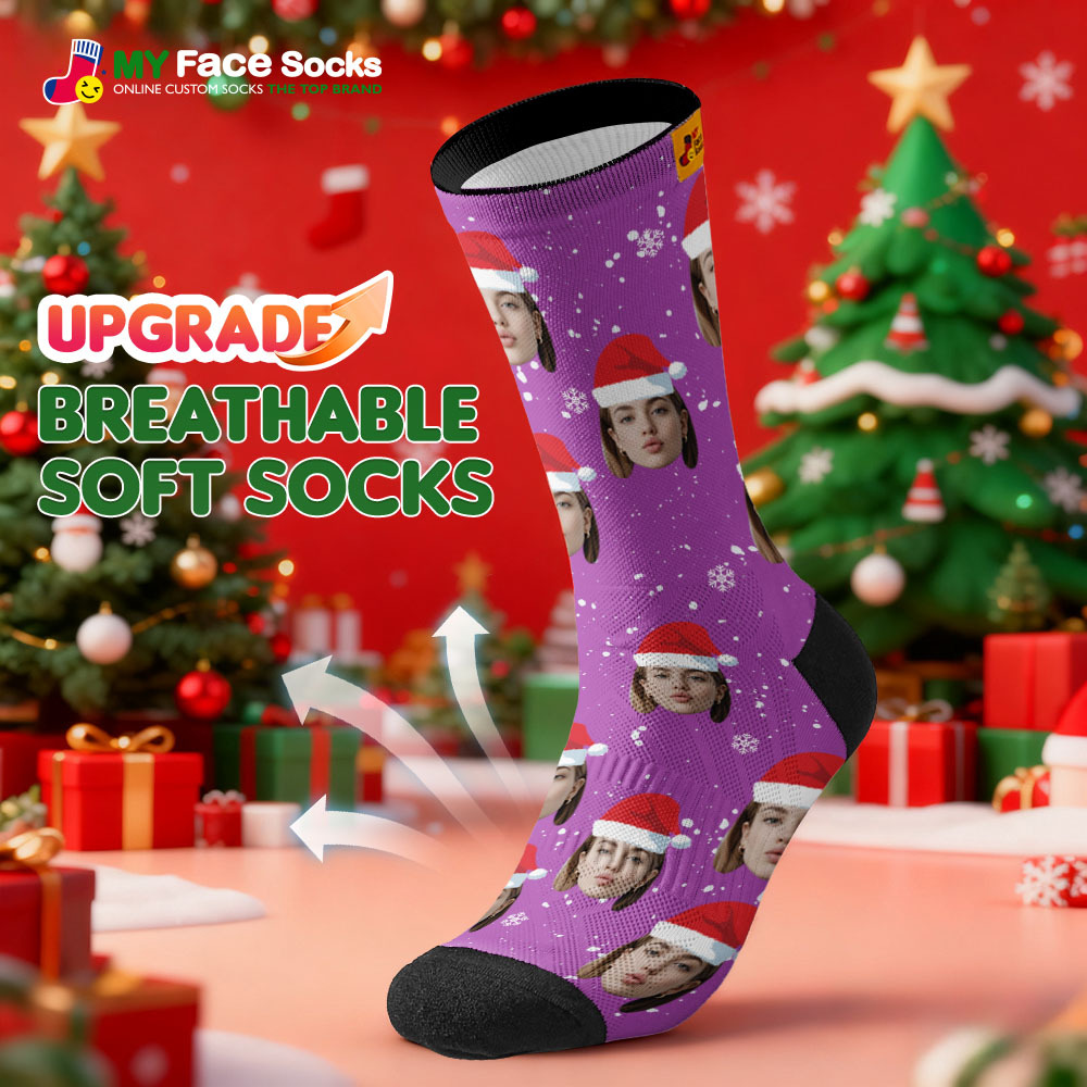 Personalized Christmas Socks Black SantaPhoto Socks Custom Christmas Socks Gift for Family Couple - MyFaceSocksAU