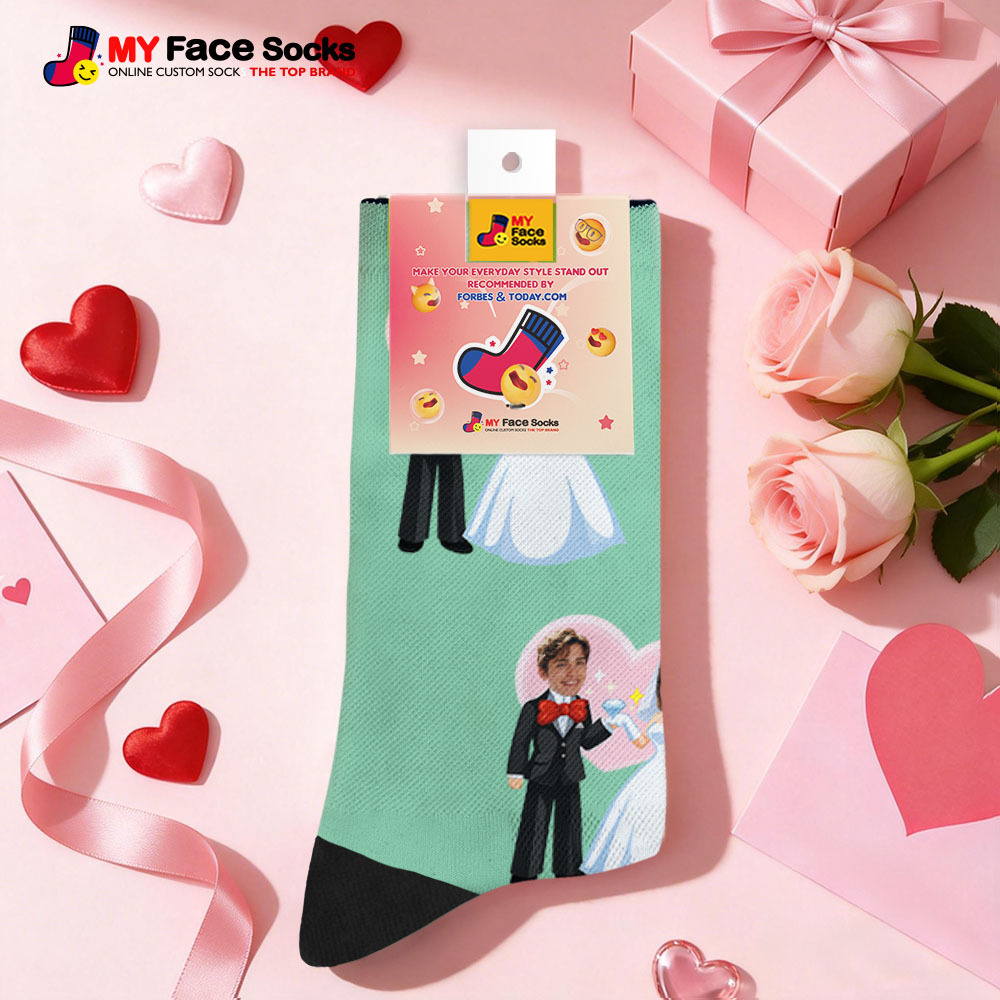 Custom Wedding Theme Purple Face Socks Personalized I Love You Valentine Day Socks with Photo Cute Couple Gift - MyFaceSocksAU