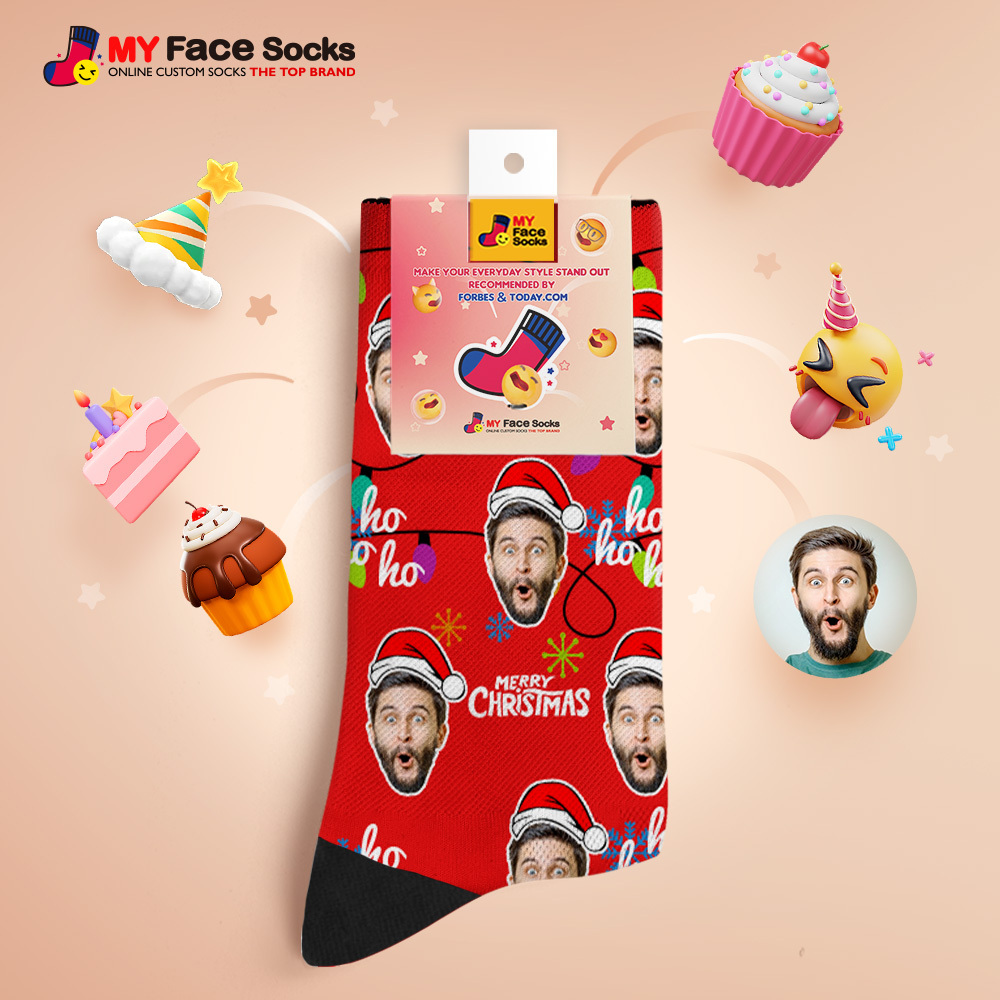 Custom Lantern Merry Christmas Face Socks Personalized Christmas Photo Socks Fun Gift for Family & Couples - MyFaceSocksAU