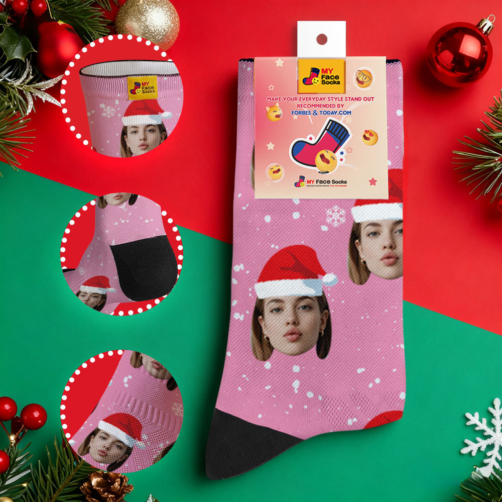 Personalized Christmas Socks Black SantaPhoto Socks Custom Christmas Socks Gift for Family Couple - MyFaceSocksAU