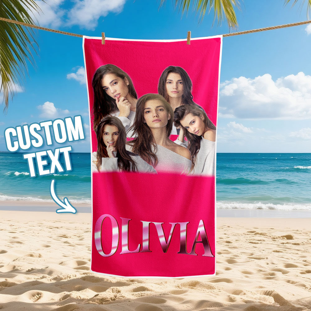 Custom Photo Beach Towel Cartoon Muti-face Colored Beach Towel Summer Funny Gift Idea Yellow Beach Towerl - MyFaceSocksAU