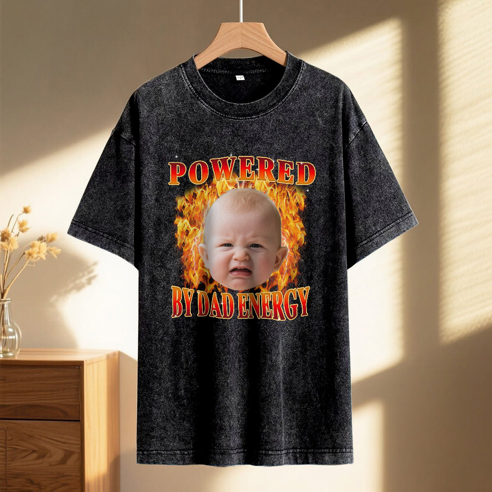 Personalized Photo Vintage T-Shirt Funny Fathers Day Gift for Dad, Retro Washed 90s Graphic Tee Kids Cute Custom Shirt - MyFaceSocksAU