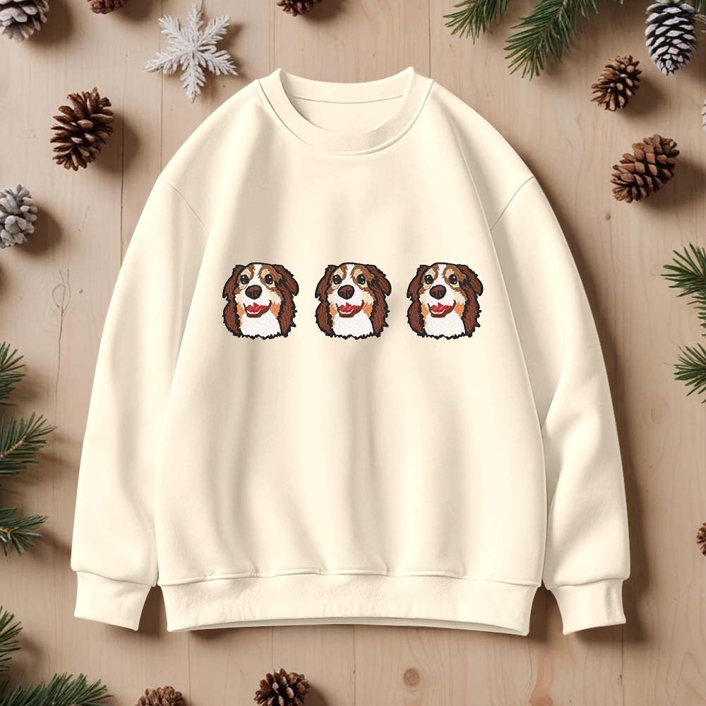 Custom Embroidered Sweatshirt With Pet Portrait Christmas Gifts Embroidery Effect for Dog Lover - MyFaceSocksAU