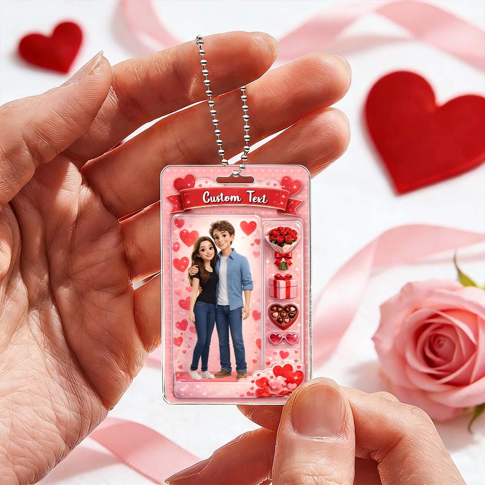 Custom Valentine's Day Gifts Personalized Acrylic Car Hanger Gift Packaging Style Art Gift for Lover 2D Printed Flat Design - MyFaceSocksAU