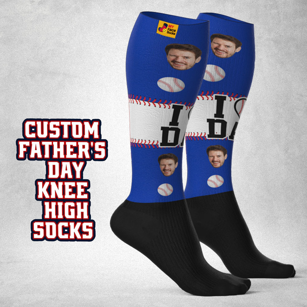 Personalized Father's Day Upgrade Breathable Knee-high Compression Socks Online Preview Add Picture Baseball Gradient Socks Gift - MyFaceSocksAU