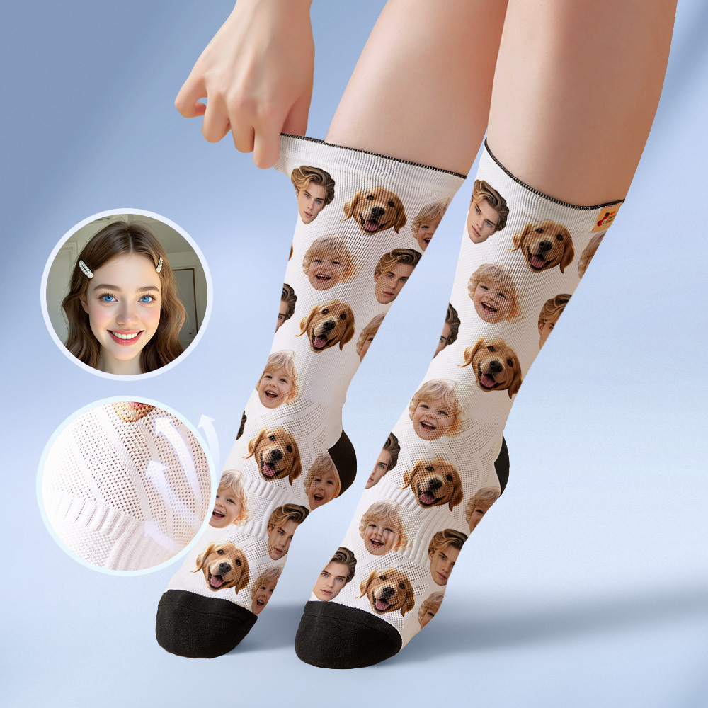 Custom Face Socks Personalized Socks with Faces Photo Blue Funny Gift Photo Family Socks - MyFaceSocksAU