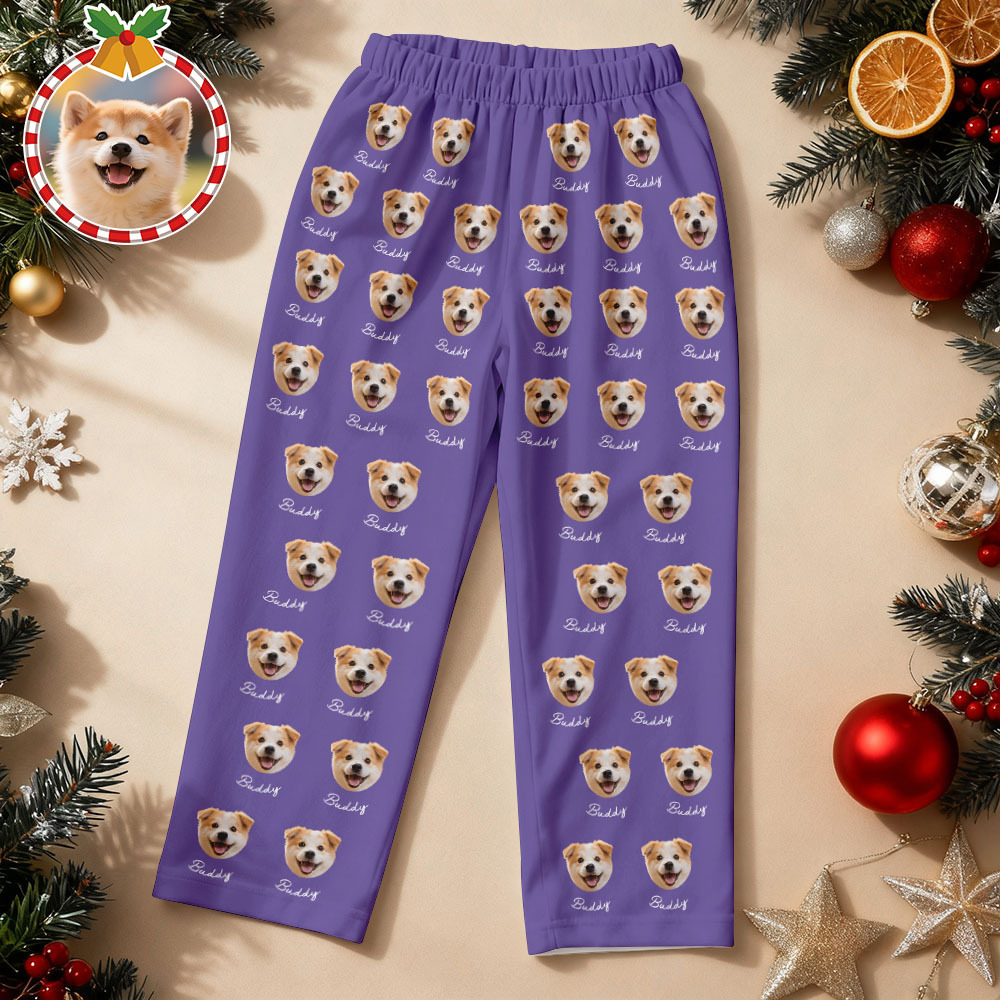 Custom Pet Face Christmas Green Pajamas Personalized Dog Cat Long Sleeve PJs with Name Perfect Holiday Gift for Pet Lovers - MyFaceSocksAU