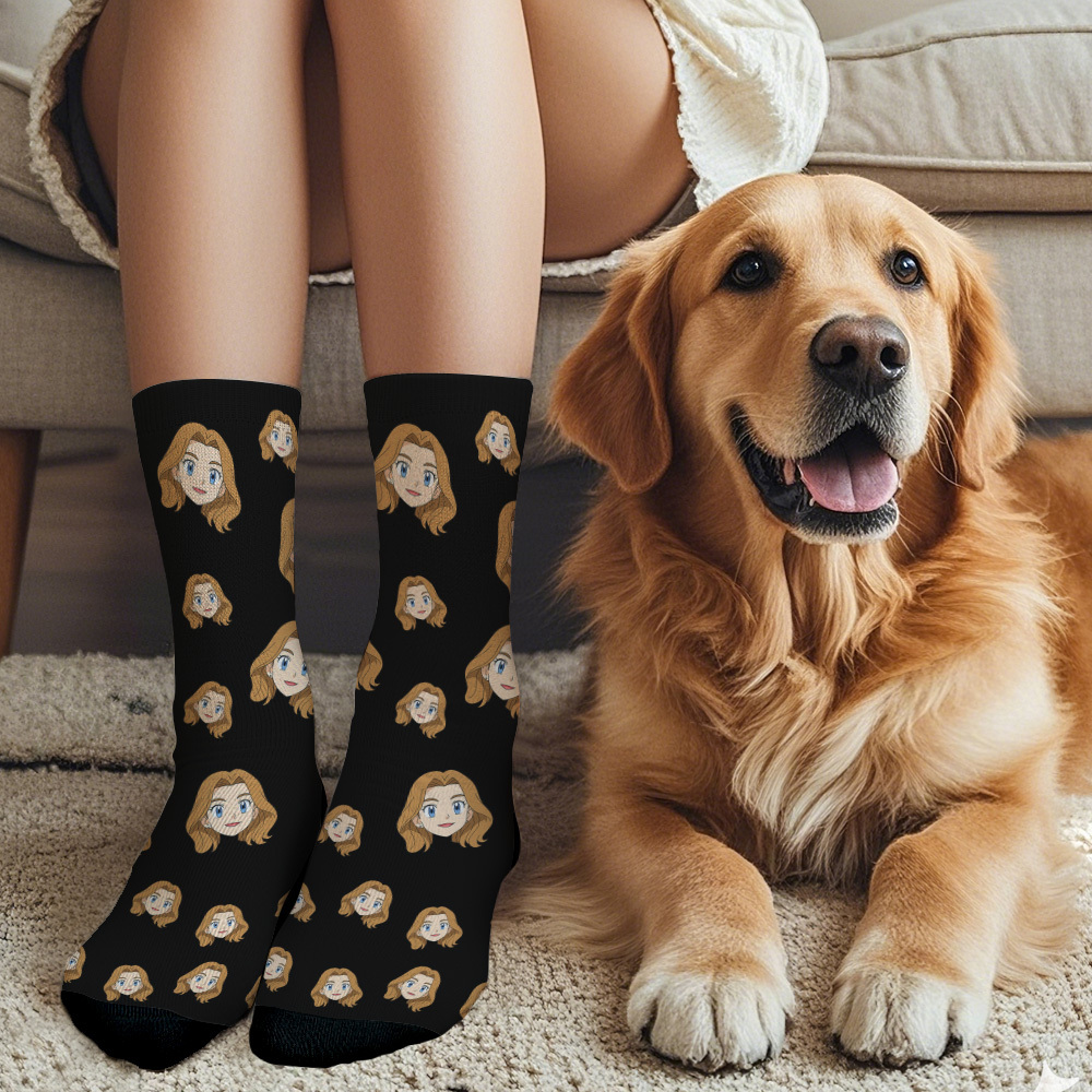 Custom Cartoon Face Socks Photos Gift for Couple Personalized Face Socks Cute Cartoon Gift - MyFaceSocksAU