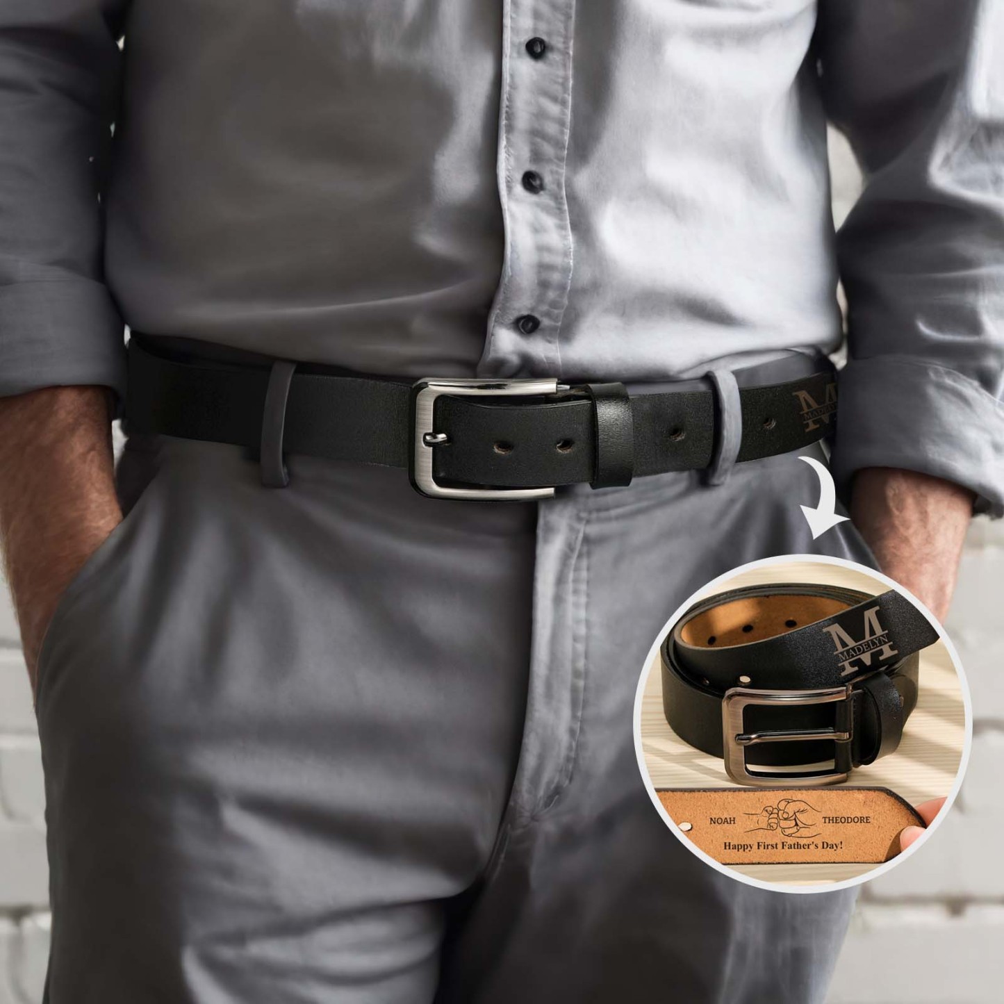 Personalised Engraved Name Leather Belts Fist Bump Gifts for Him Dad