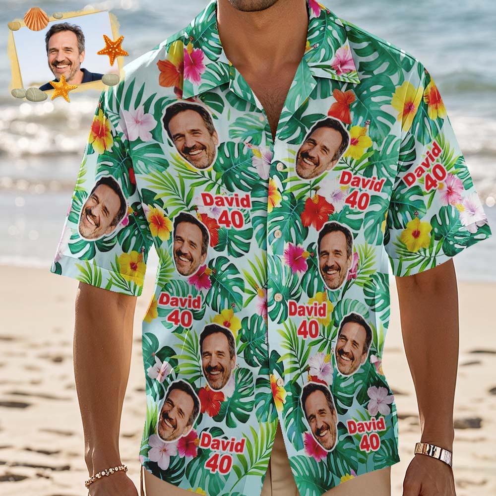Custom Birthday Age Shirt Coconut Wine Glass Shirt Personalized Hawaiian Shirt with Face Custom Photo Hawaiian Shirt Birthday Party Gift - MyFaceSocksAU