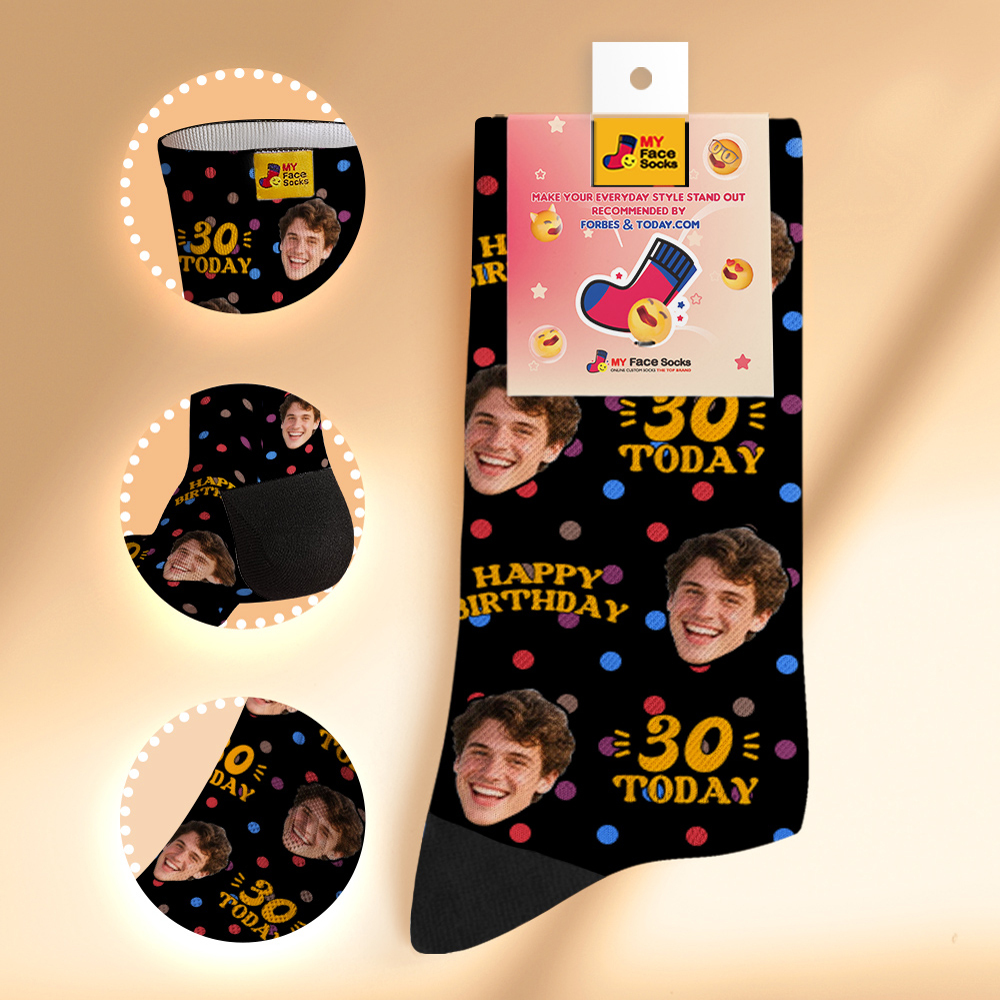 Custom Face Socks Pink Birthday Socks Personalized Birthday Polka Dot Socks with Faces Photo Funny Gift Photo Birthday Socks - MyFaceSocksAU