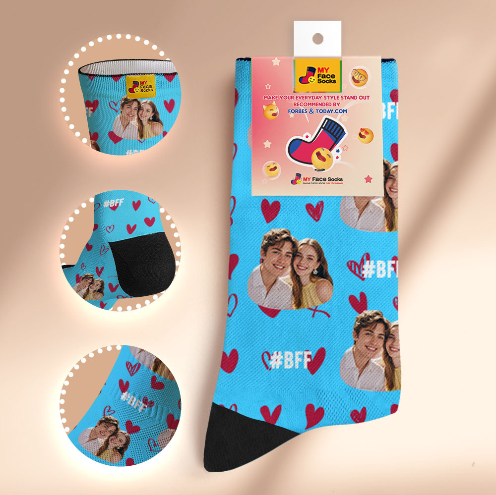 Custom Face Socks #BFF Add Multiple Photos Gift for Besties Personalized Face Socks - MyFaceSocksAU