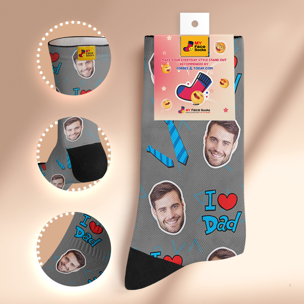 Custom Best Dad Ever Blue Photo Print Socks Colorful  Dad Socks Personalized Custom Design Best Fathers Day Gift - MyFaceSocksAU