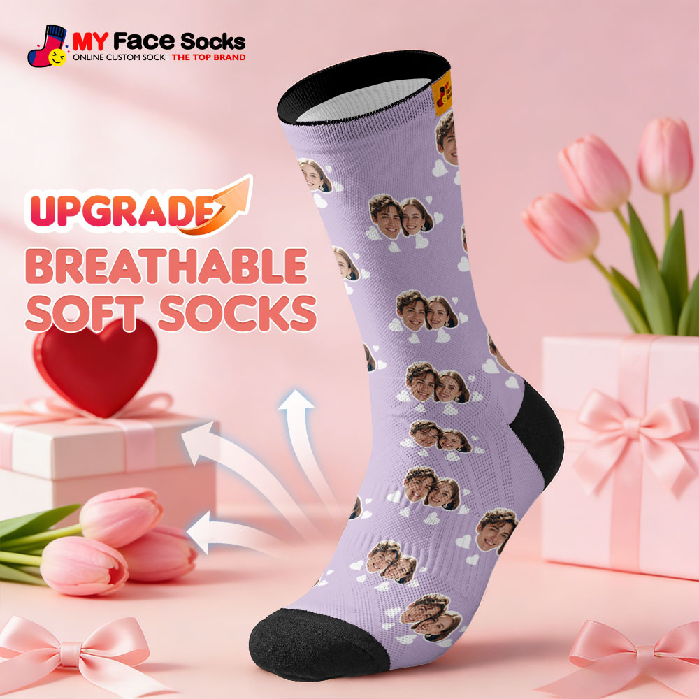 Custom Couple Theme Heart Face Socks Personalized I Love You Couple Valentine Day Socks with Photo Cute Couple Gift - MyFaceSocksAU