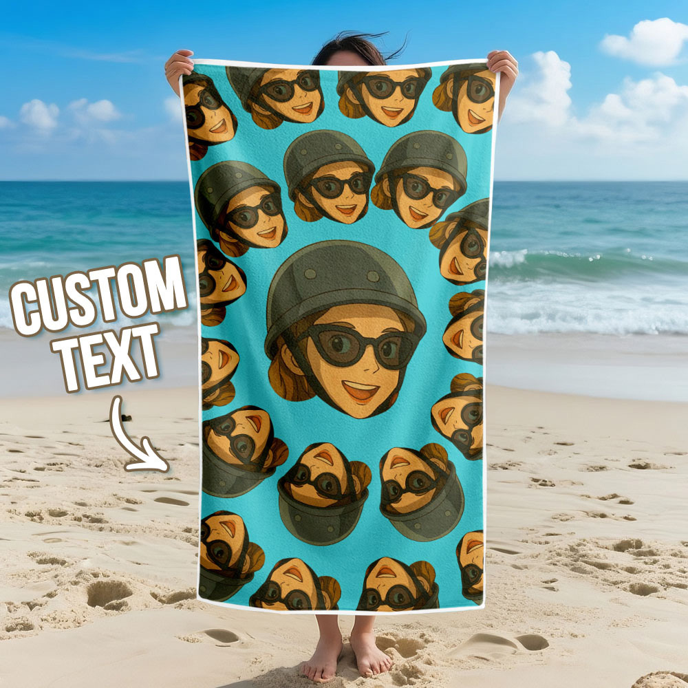 Custom Photo Beach Towel Cartoon Muti-face Colored Beach Towel Summer Funny Gift Idea Yellow Beach Towerl - MyFaceSocksAU
