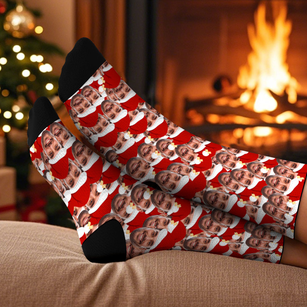 Custom Christmas Socks Personalized Face Socks DIY Socks Background Face Socks Gift For Family Couple - MyFaceSocksAU