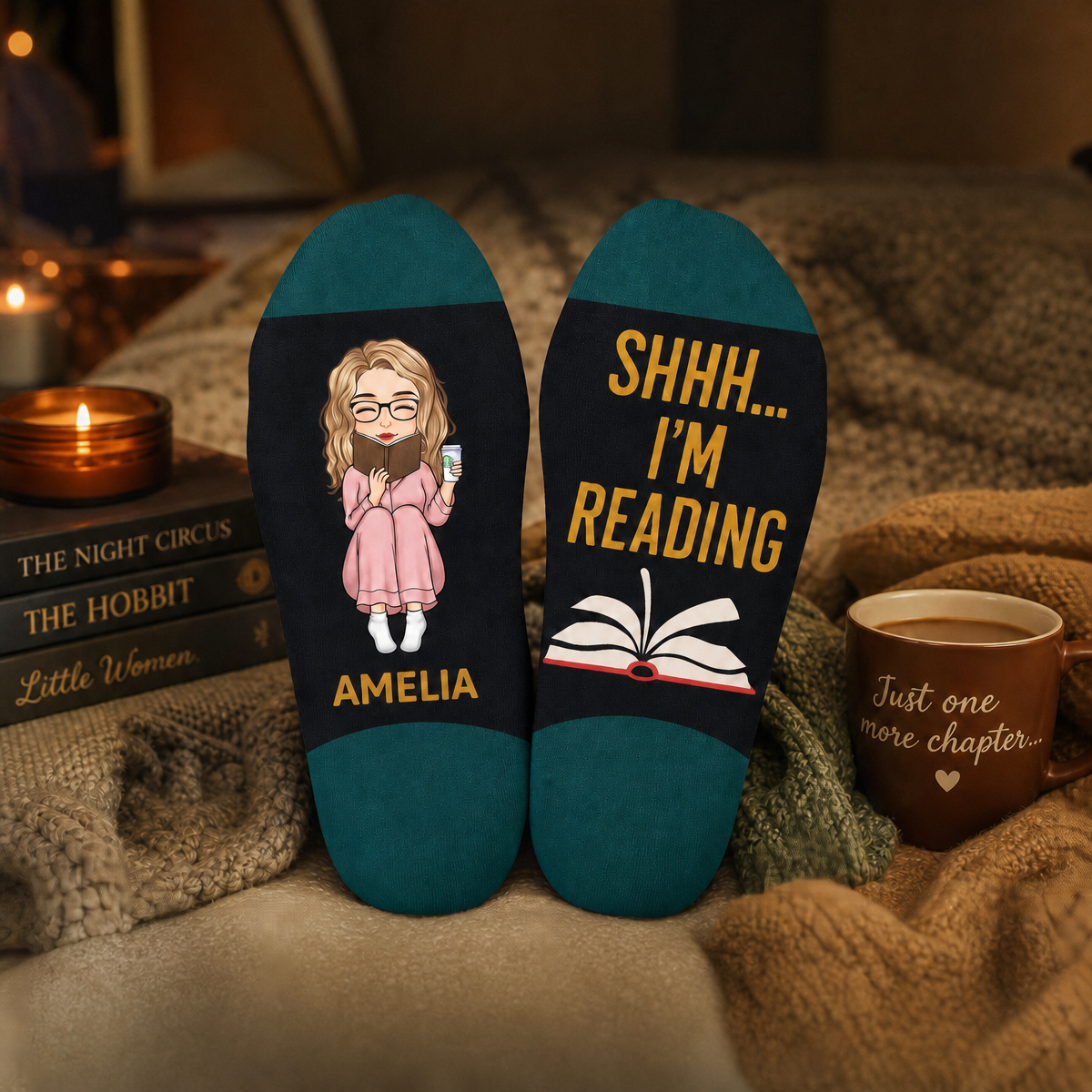 Custom Crew Socks - Personalized Bookish Gifts For Book Lovers, Bookworms, Readers - This Is My Reading Zone - MyFaceSocksAU