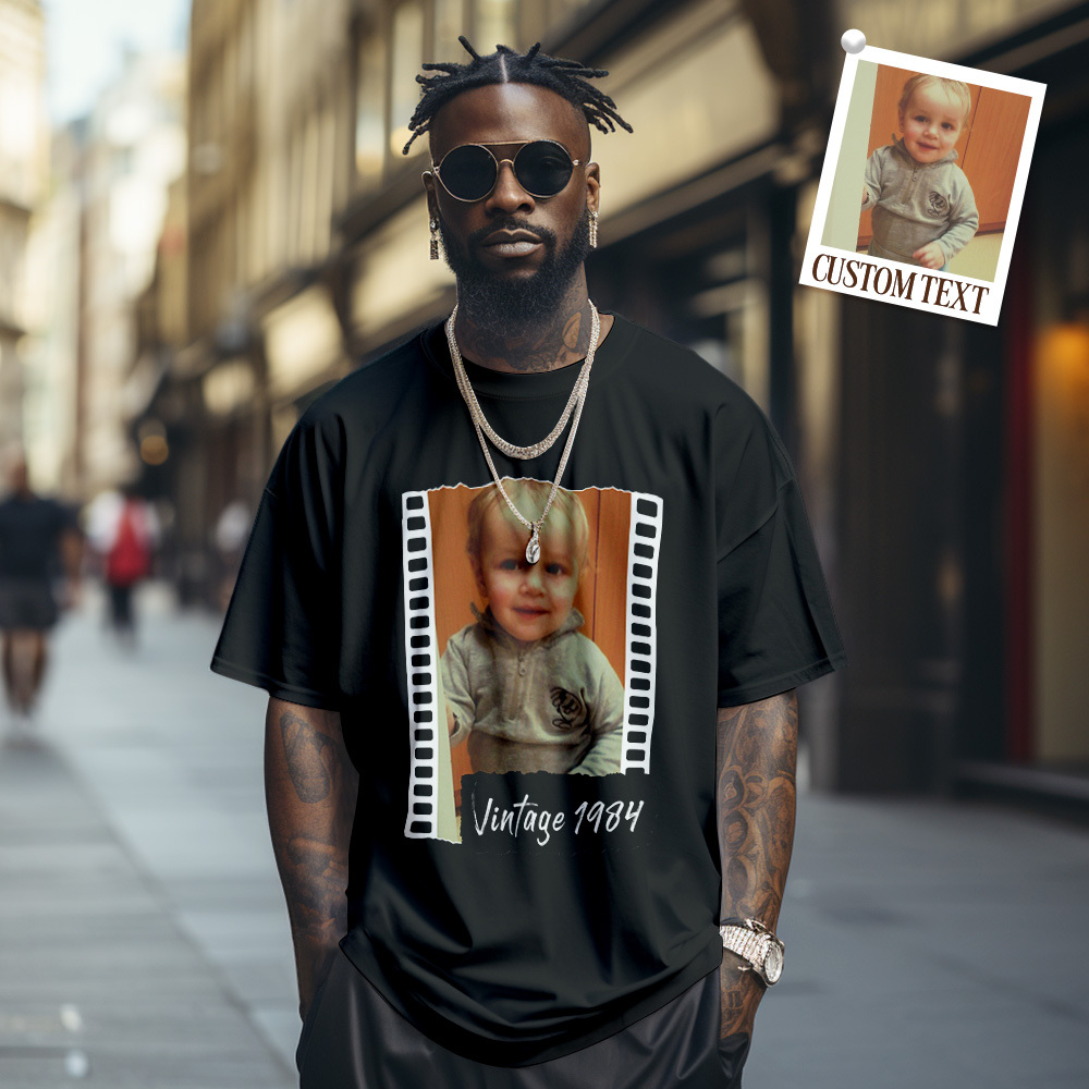 Personalized Photo Vintage T-Shirt Film Retro Style T Shirt Personalized Photo T Shirt Vintage Gift Idea - MyFaceSocksAU