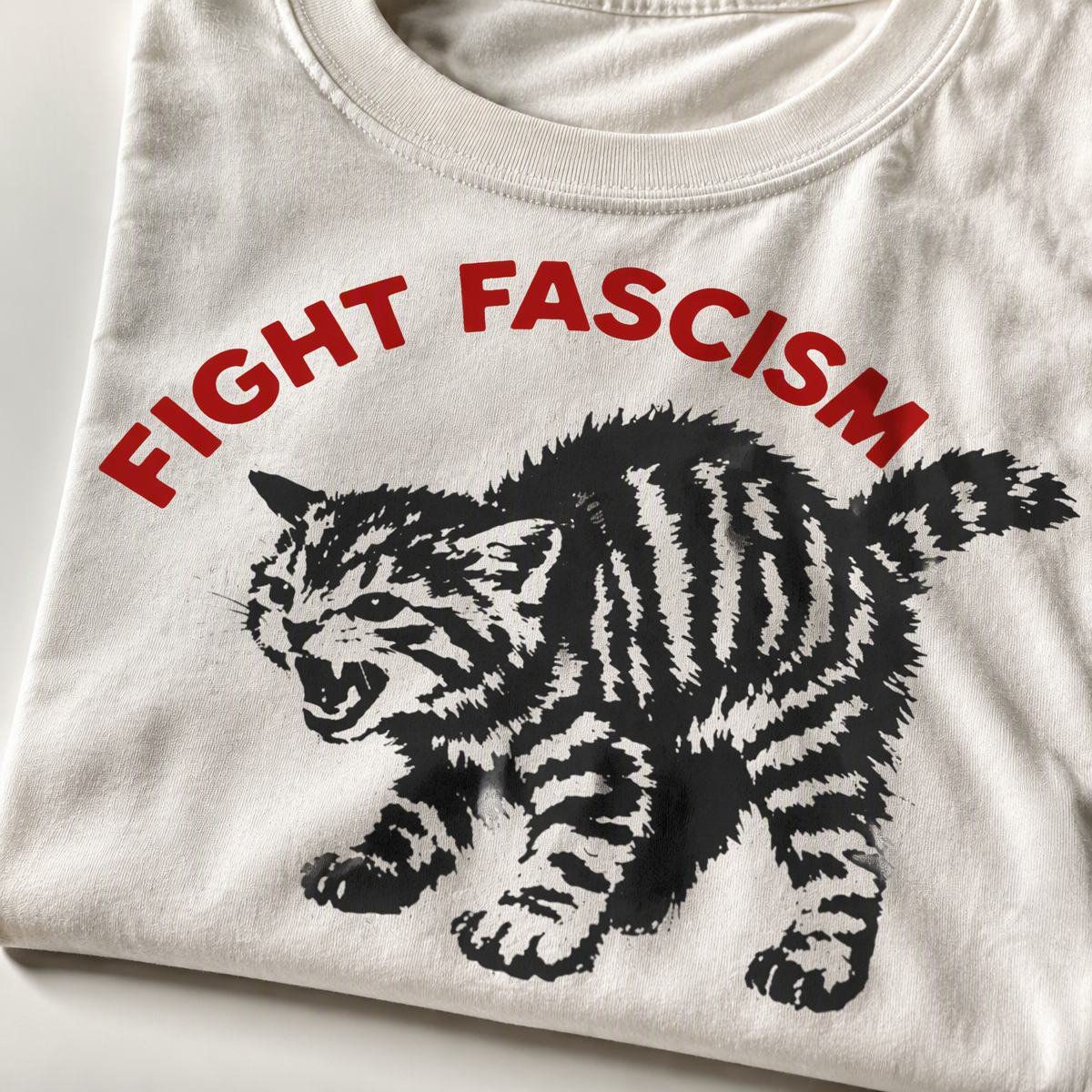 Fight Fascism Tabby Cat T-Shirt – Bold Statement Tee for Activists & Gift Givers This Holiday - MyFaceSocksAU