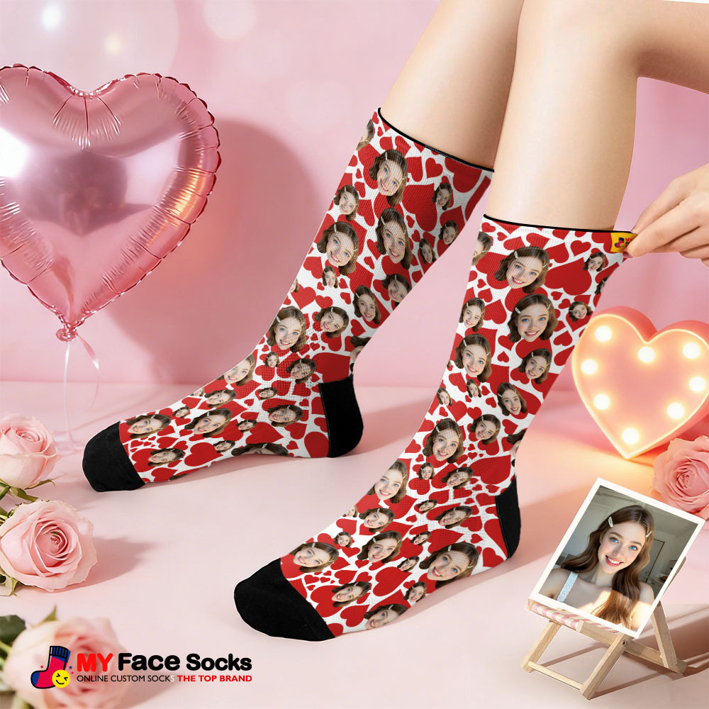 Custom Heart Face Socks Personalized Photo Valentine’s Day Couple Gift - MyFaceSocksAU