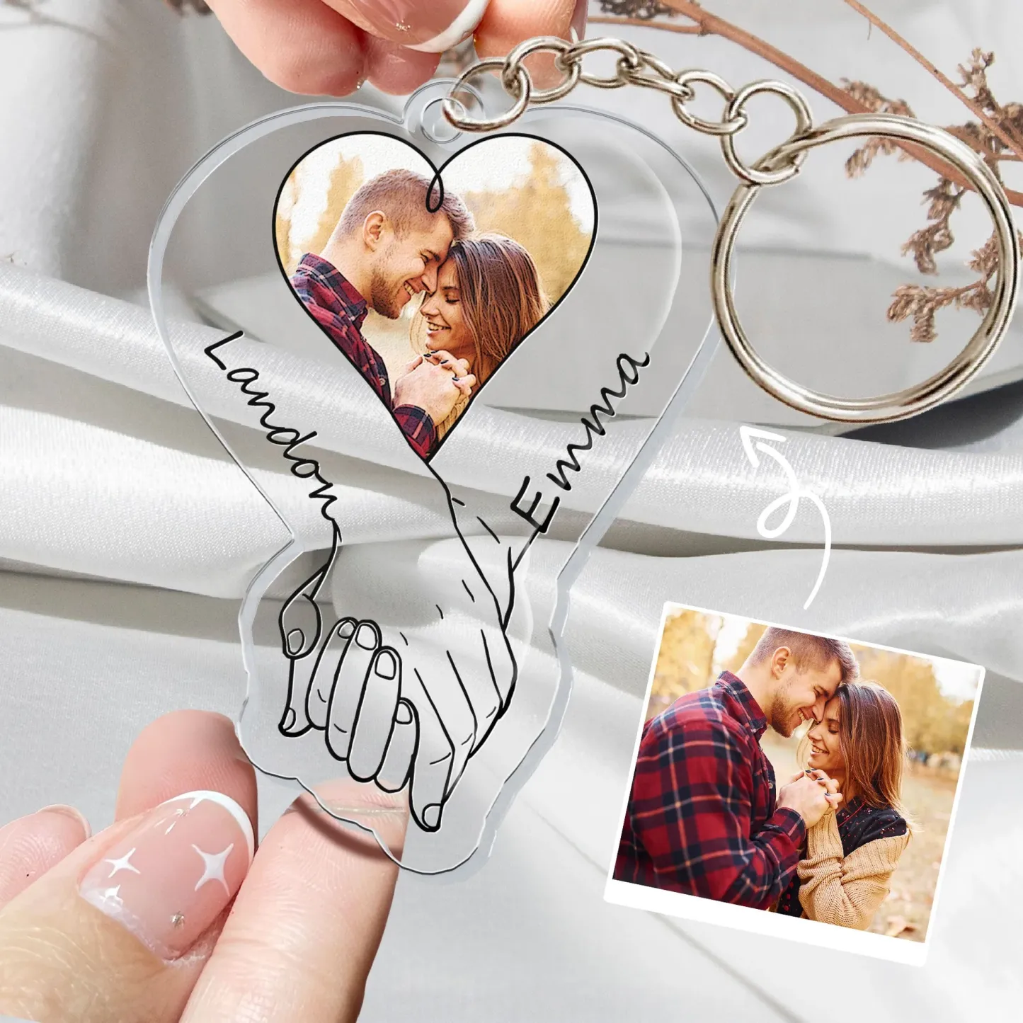 Personalized Acrylic Photo Keychain Upload Photo Couples Anniversary Holding Hands - MyFaceSocksAU