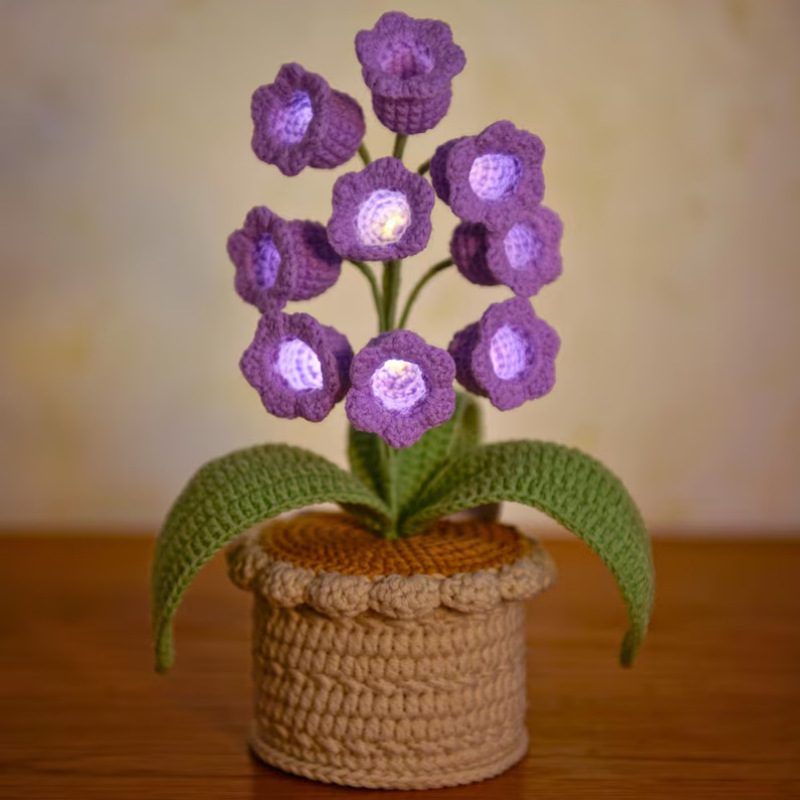 LED Light Crocheted Lily of the Valley - Glowing Potted Knit Flower Home Ambiance Decor - MyFaceSocksAU