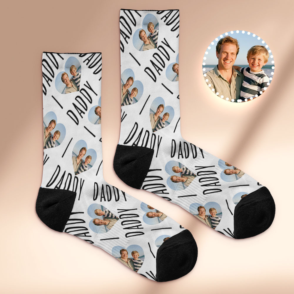 Custom 1 Photo Message Socks Photo Print Socks Colorful Dad Socks Personalized Fathers Day Gift - MyFaceSocksAU