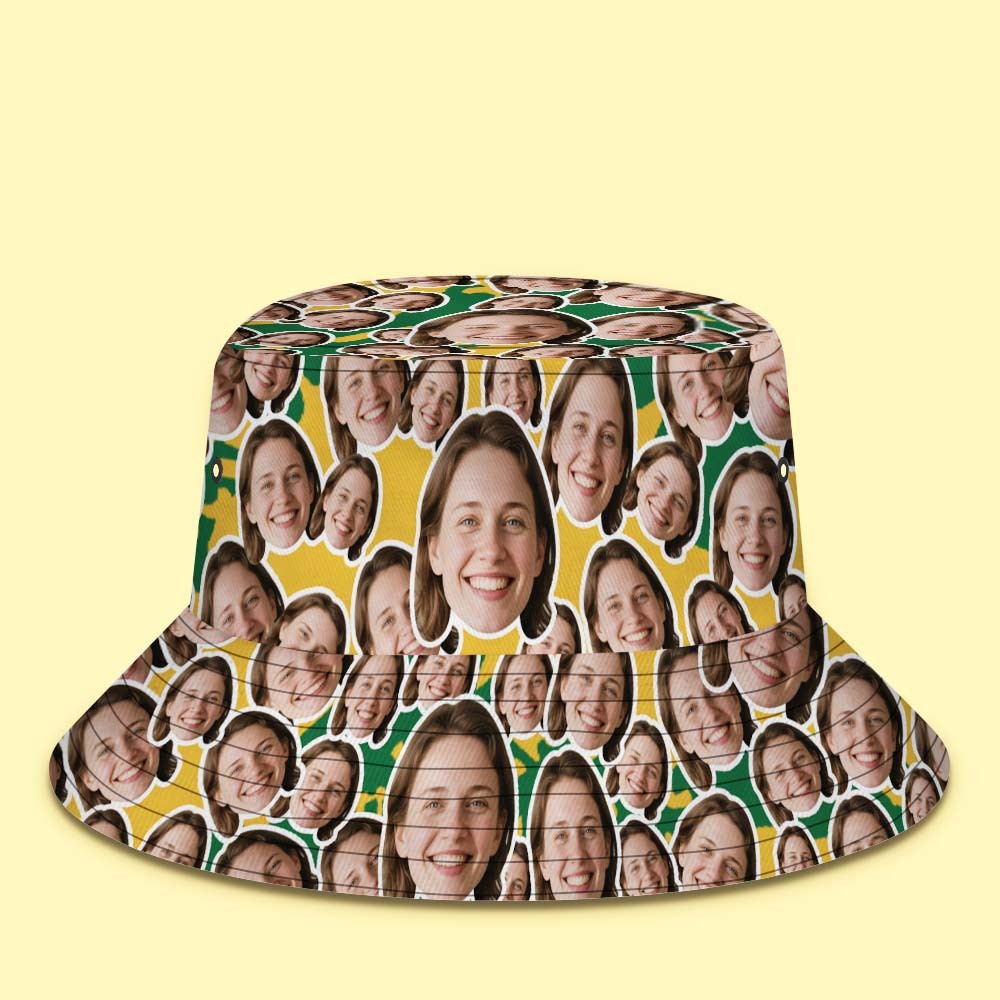 Custom Face Bucket Hat Unisex Face Mash Personalized Outdoor Summer Hats Green and Yellow Color - MyFaceSocksAU
