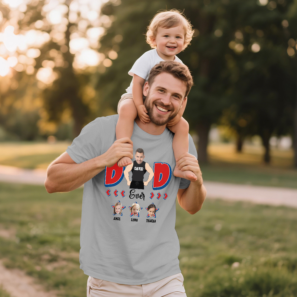 Personalized Muscle Dad Shirt Father's Day Shirt Custom Photo Tshirt Gift Happy Fathers Day Gift - MyFaceSocksAU