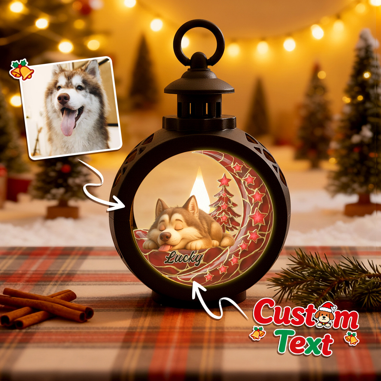 Custom Christmas Lantern Beside You Personalized Christmas Gifts for Pet Lovers Colorful - MyFaceSocksAU