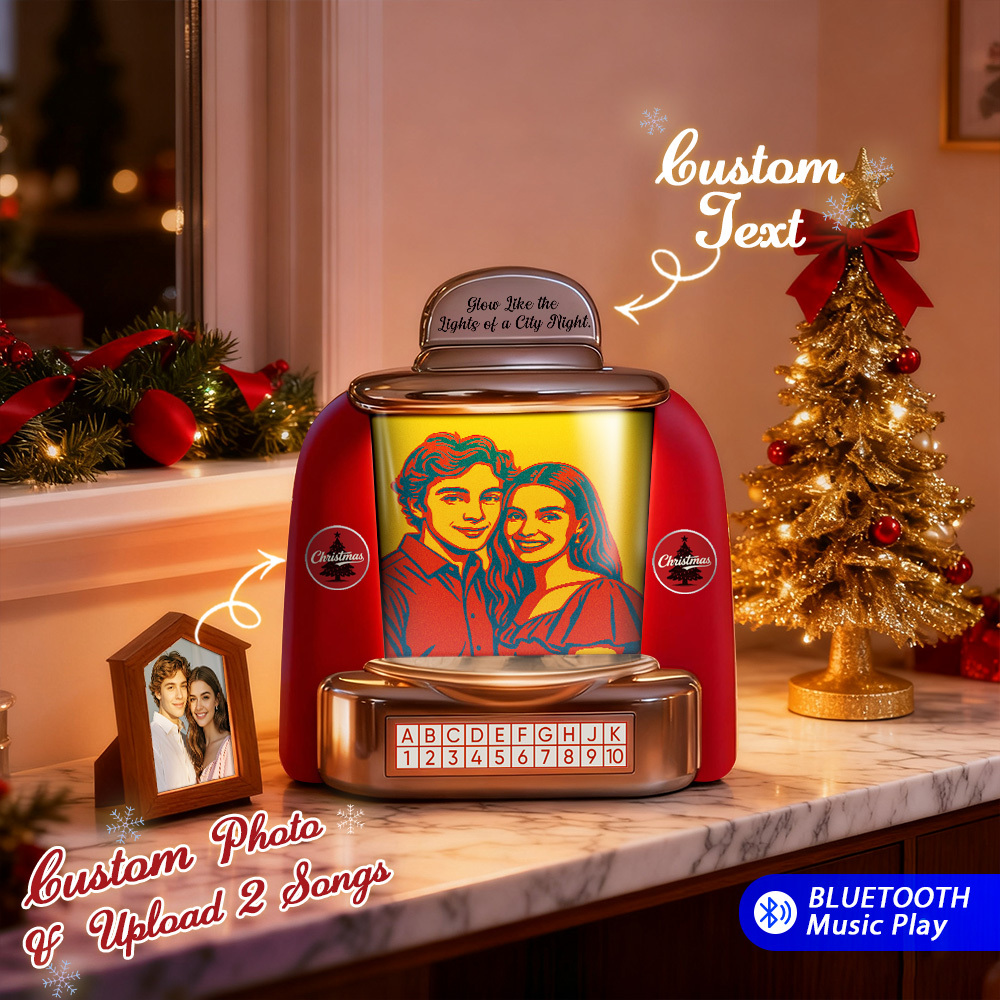 Custom Mini Jukebox Retro Speaker - Personalized Pixar Style Photo & 2 Songs Mini Player with Radio | Vintage Tabletop Home Decor Nostalgic Gift - MyFaceSocksAU