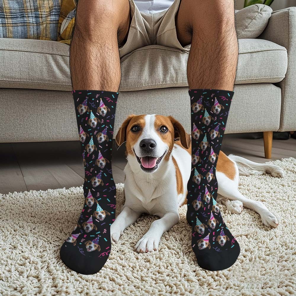 Personalized Face Photo Printed Socks Happy Birthday Hat Pink Socks Personalized Custom Designs Best Gift Idea - MyFaceSocksAU