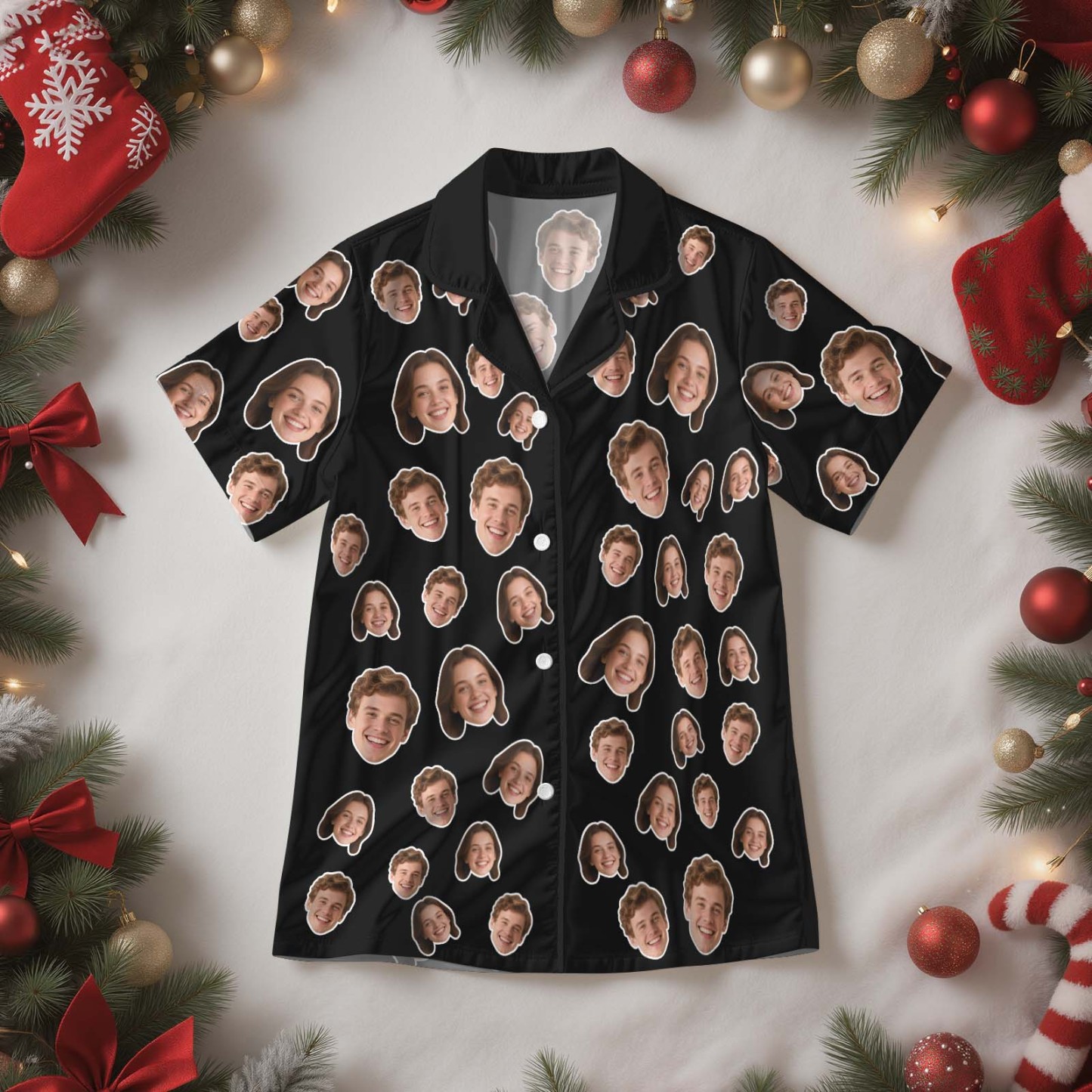 Christmas Gifts Custom Face Short Sleeved Pajamas Xmas Tree Personalised Sleepwear Love Gifts For Her - MyFaceSocksAU