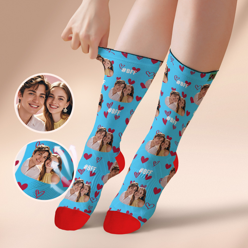 Custom Face Socks #BFF Add Multiple Photos Gift for Besties Personalized Face Socks - MyFaceSocksAU