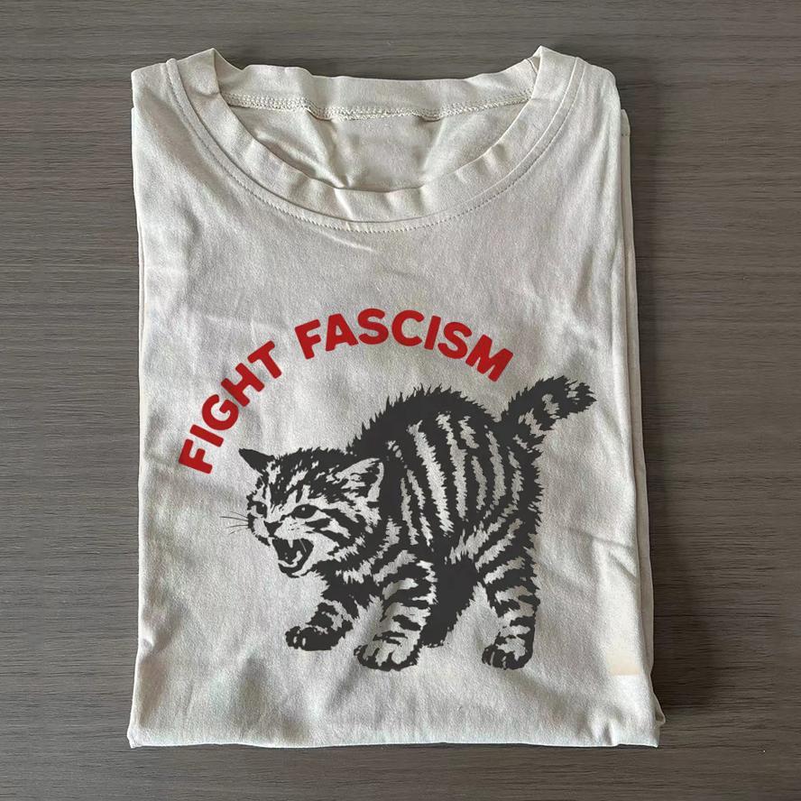 Fight Fascism Tabby Cat T-Shirt – Bold Statement Tee for Activists & Gift Givers This Holiday - MyFaceSocksAU