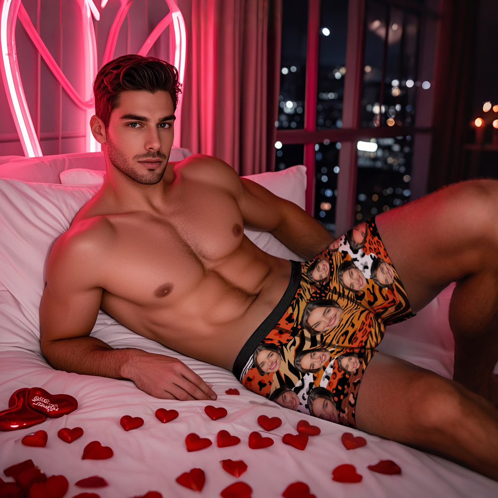 Custom Face Boxer Shorts Men's Face Mixed Patterns Underwear Valentine's Day Gifts Blue - MyFaceSocksAU