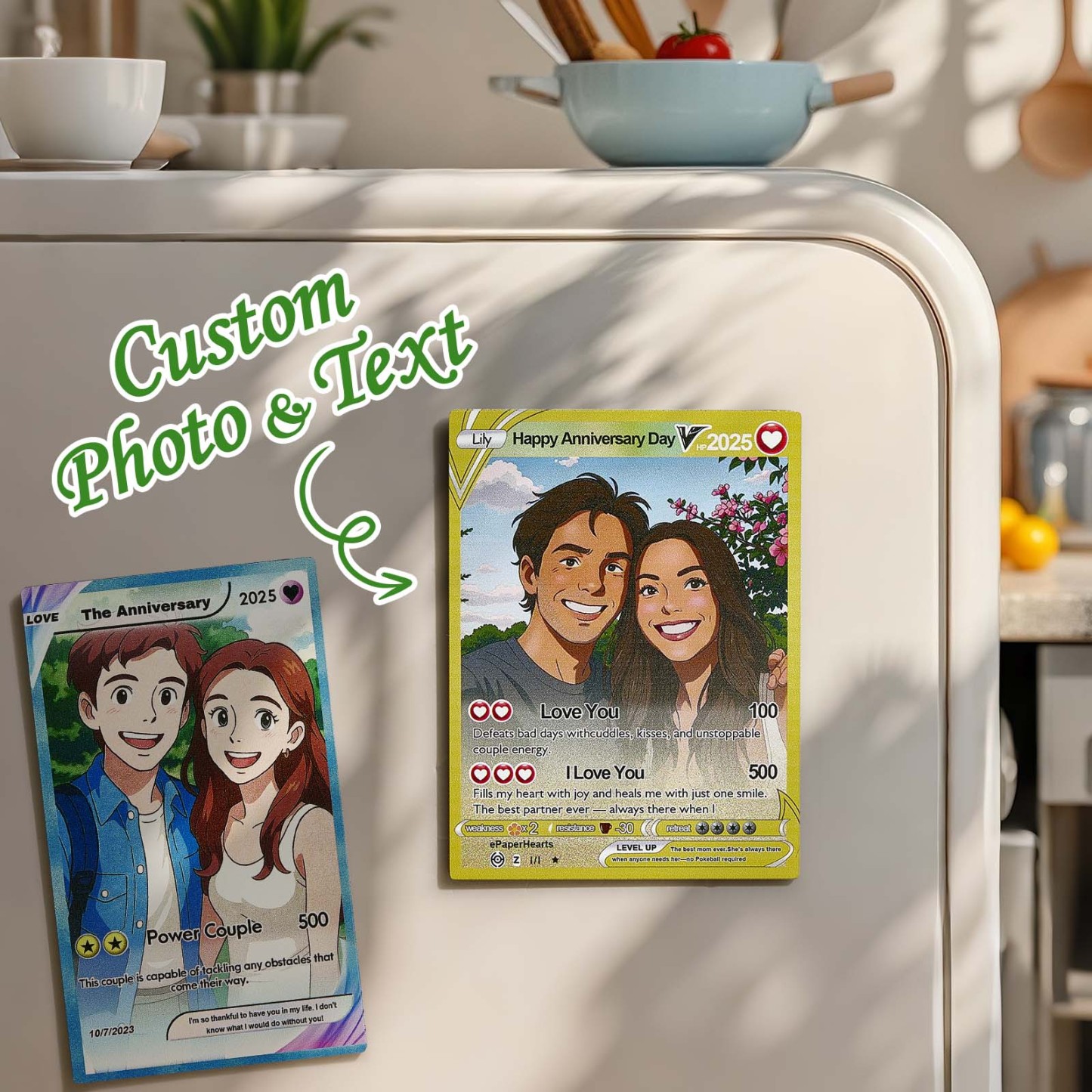 Custom Couple Poke Card Fridge Magnet Romantic Cartoon Keepsake with Names Photo Anniversary or Valentines Gift - MyFaceSocksAU