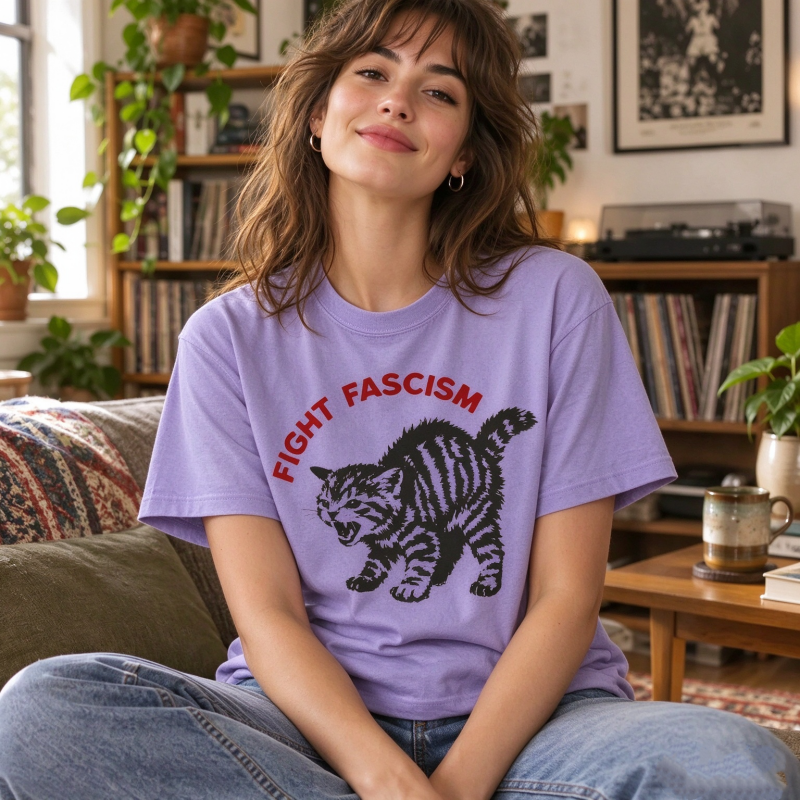 Fight Fascism Tabby Cat T-Shirt – Bold Statement Tee for Activists & Gift Givers This Holiday - MyFaceSocksAU
