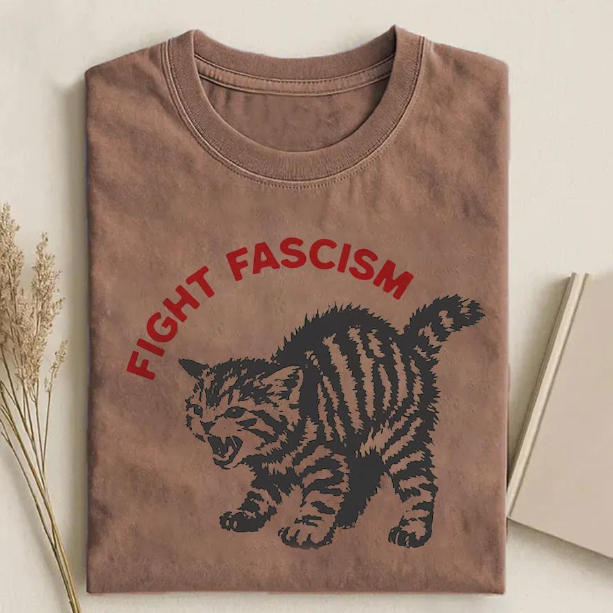 Fight Fascism Tabby Cat T-Shirt – Bold Statement Tee for Activists & Gift Givers This Holiday - MyFaceSocksAU
