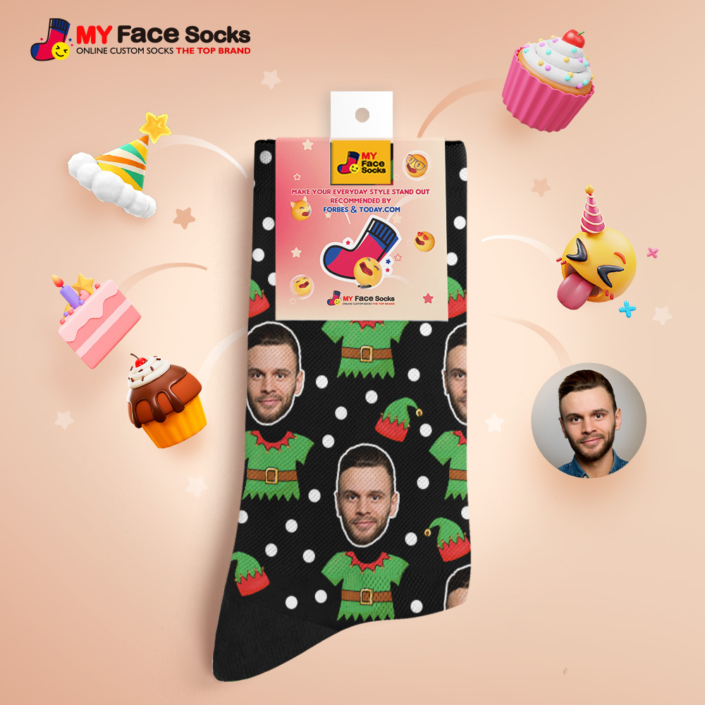 Custom Face Santa Cute Multicolor Socks Personalized Christmas Photo Socks Funny Holiday Gift for Family & Friends - MyFaceSocksAU