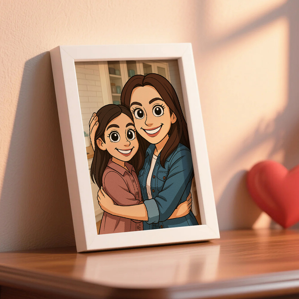 Custom Cartoon Photo Wooden Frame Decorations Romantic Decor Plaque Gifts for Family - MyFaceSocksAU