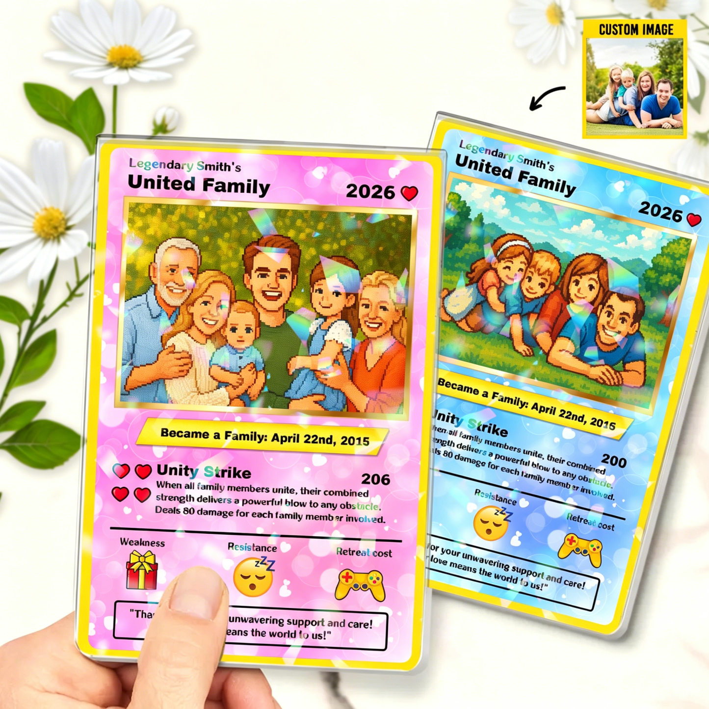 Personalized United Family Card Hologram Style, Personalized Poke Family Card Custom Family Photo Hologram Ornament, Custom Anniversary Card - MyFaceSocksAU