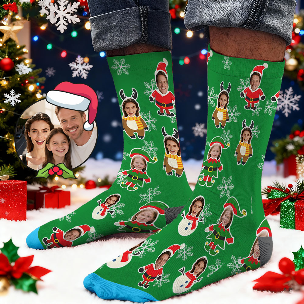 Custom Face Printed Socks Christmas Gift Snowflake Deer Pattern Personalized Custom Designs Best Santa Gift Idea - MyFaceSocksAU